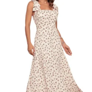 Vestido Longo Estampado com Detalhe em Laço